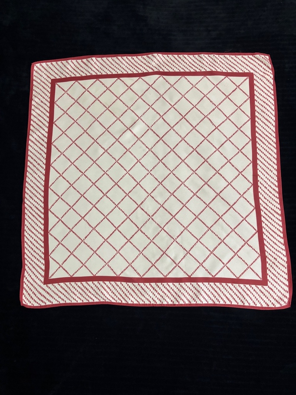 Tote’s Vintage Cream and Red Lattice Rain Scarf- 27”x 27”-